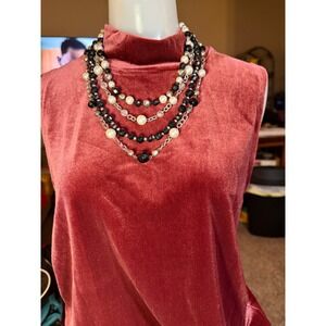 Premiere 21" Strand Faux Pearl Black Beaded Silver Tone Statement Necklace